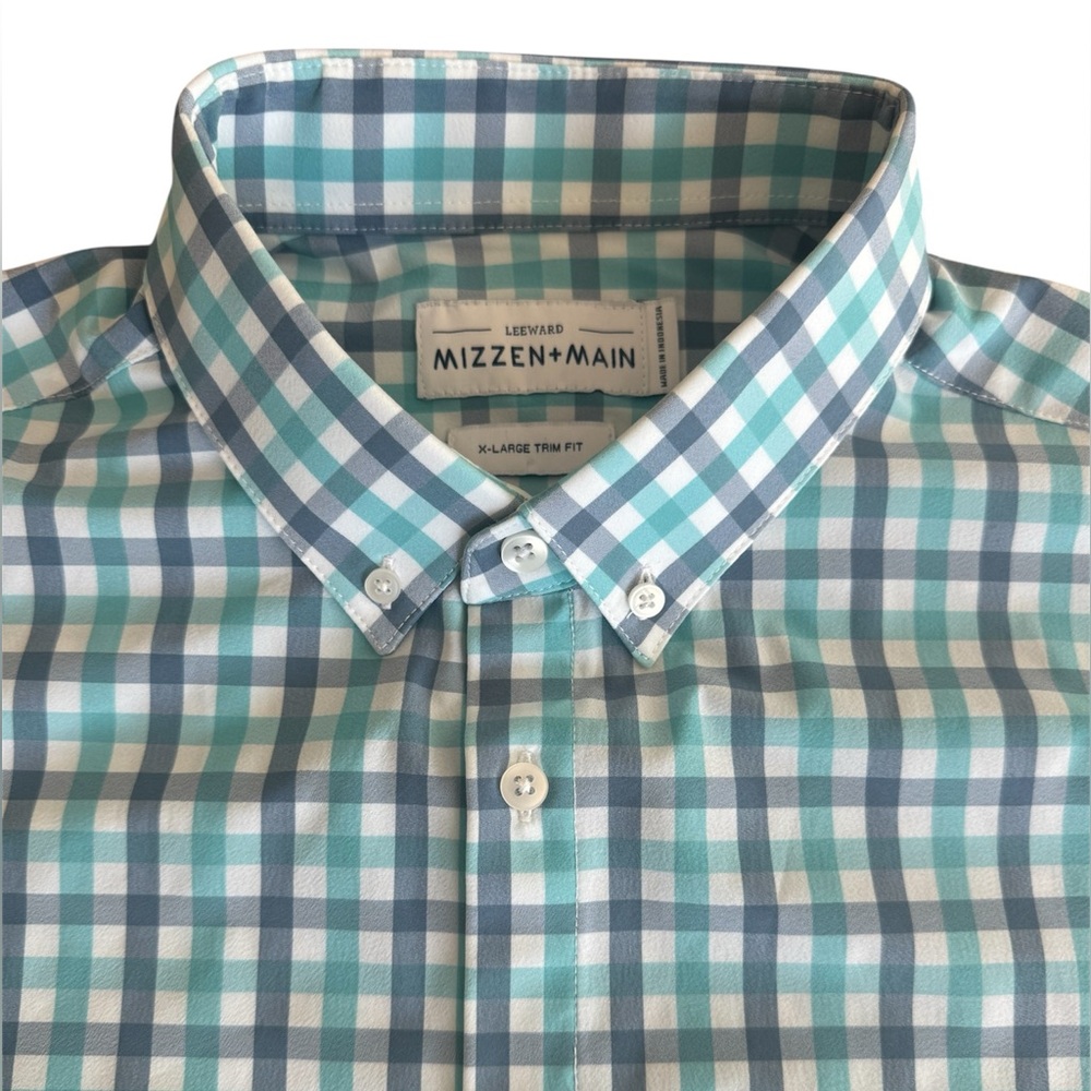Mizzen + Main Mens XL Trim Fit Short Sleeve Gingham Leeward Performance Shirt